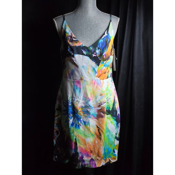 Black Halo Multicolor Abstract Floral Print Mini Dress, SZ 10, NWT - Picture 1 of 8
